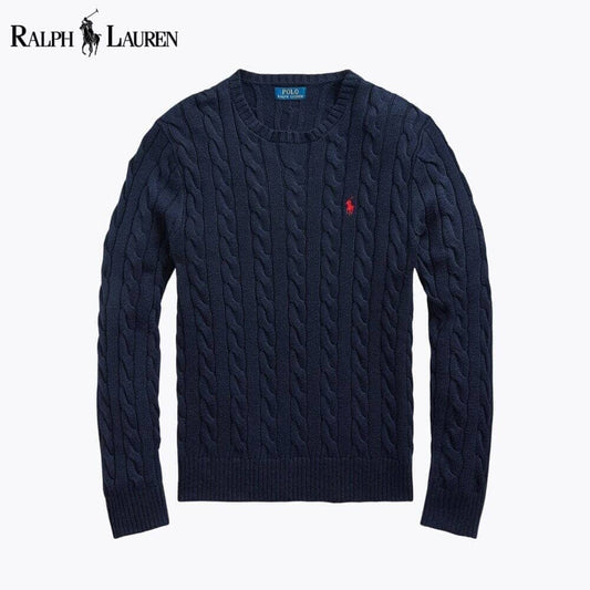 Ralph Lauren Zopfstrickpullover aus Baumwolle Edelherr Marineblau S 